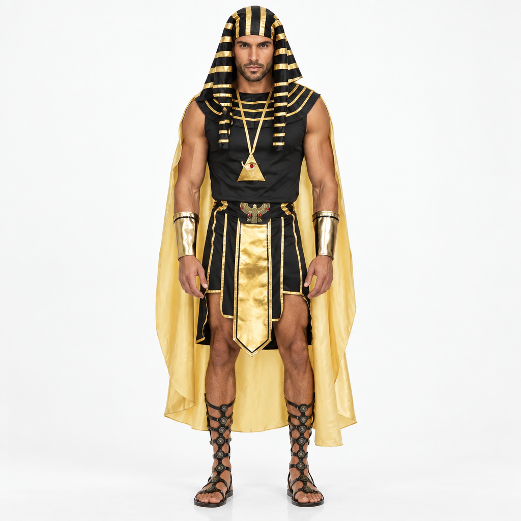 Adult Egyptian Pharaoh Costume – 7-Piece Black & Gold Set