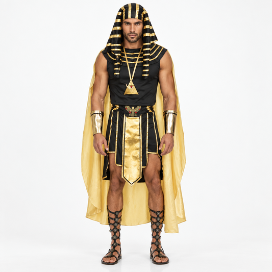 Adult Egyptian Pharaoh Costume – 7-Piece Black & Gold Set