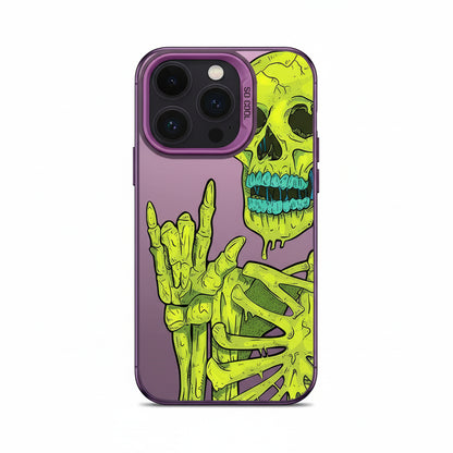Neon green skeleton iPhone case with purple bumper