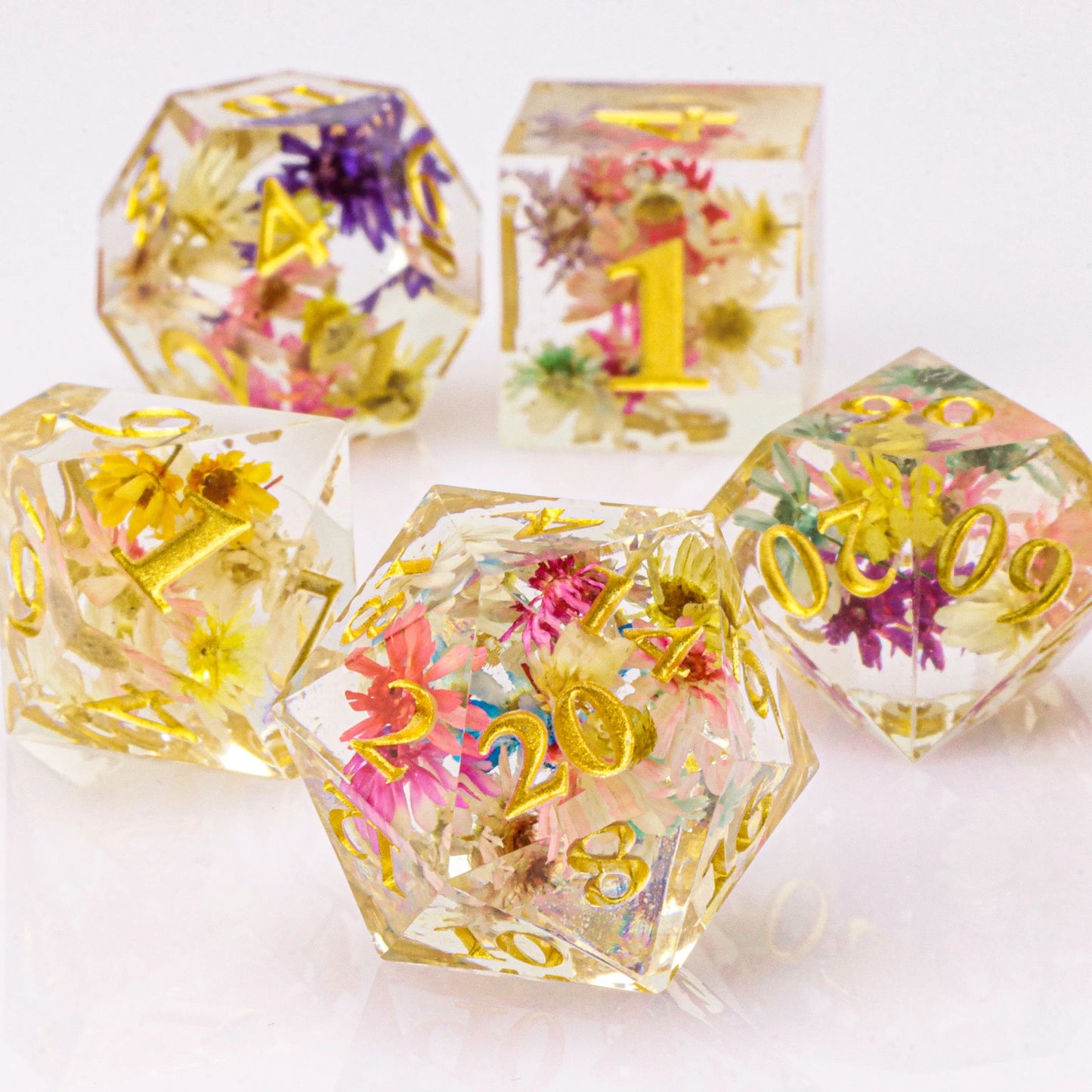 Floral Transparent 7 pc Dice Set