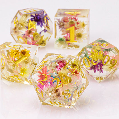 Floral Transparent 7 pc Dice Set