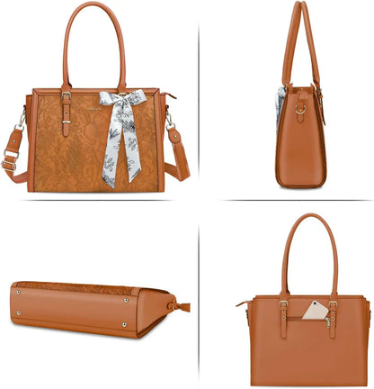MOSISO floral laptop tote bag showing side profile