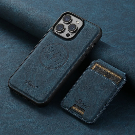 Suteni Faux Leather Magsafe iPhone Case & Wallet - Blue