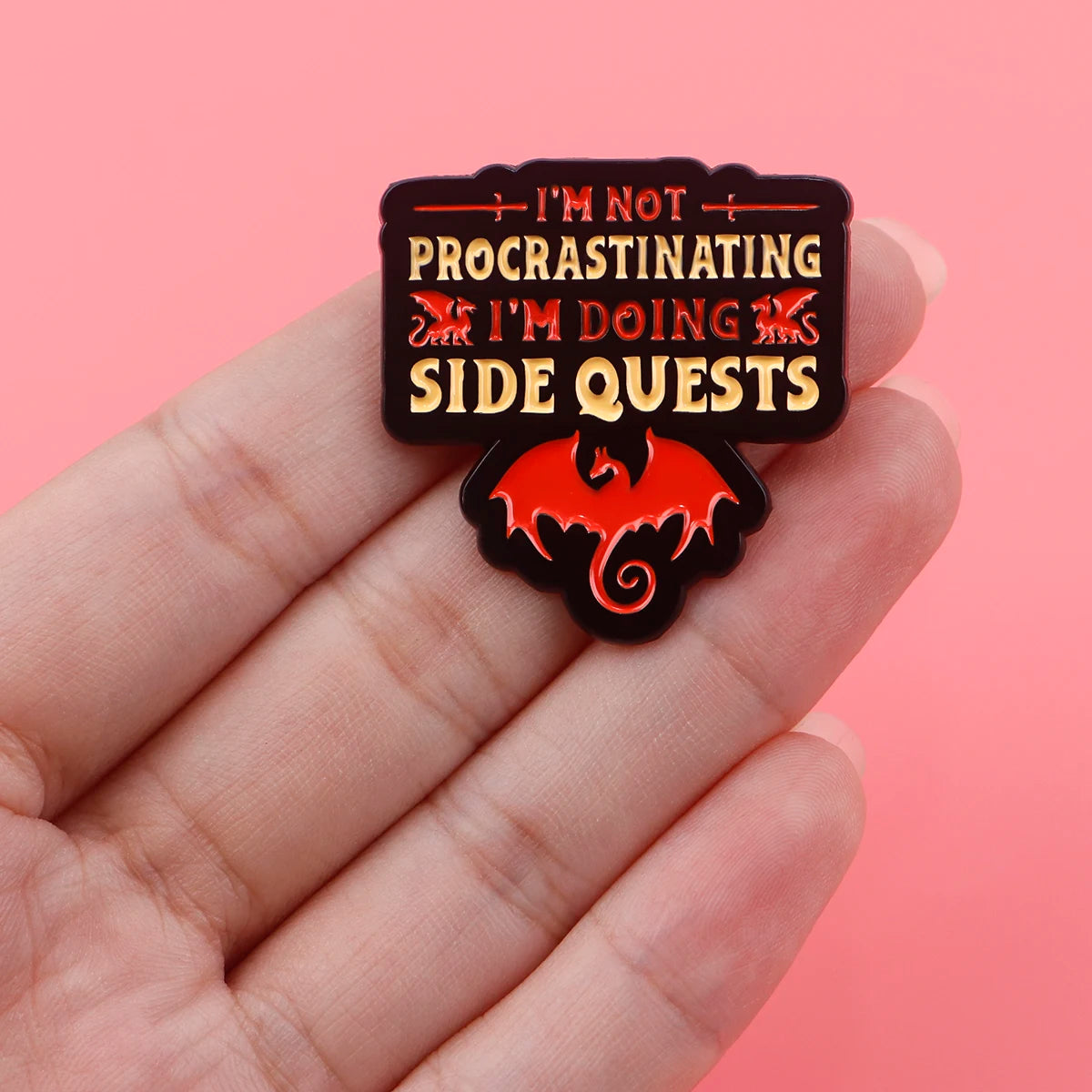Procrastination & Side Quests Funny Enamel Pin