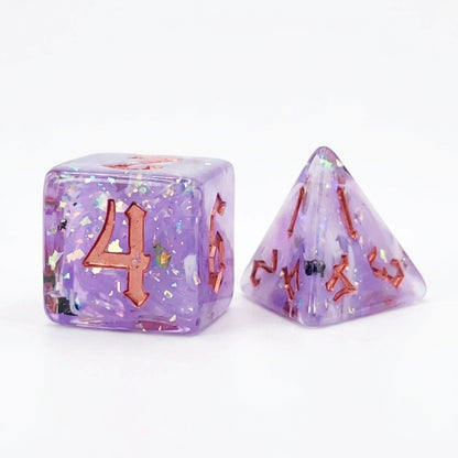 Purple Glitter Obsidian Resin Dice Set – 7-Piece RPG Dice