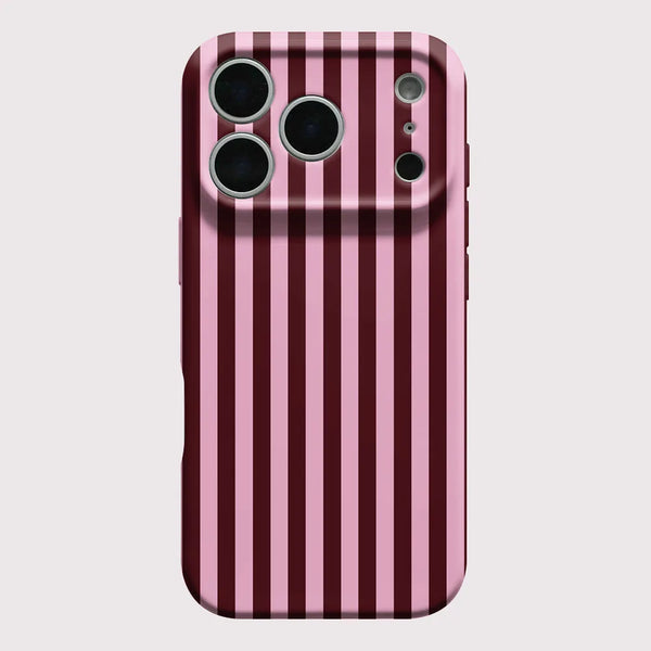 Pink and maroon striped iPhone case
