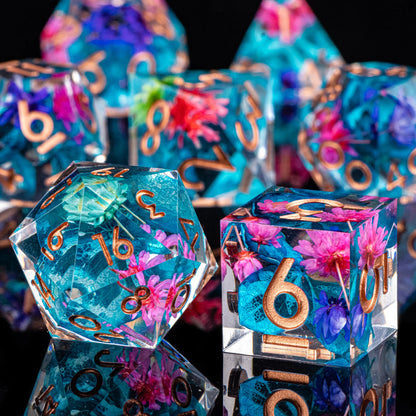 Floral Transparent 7 pc Dice Set