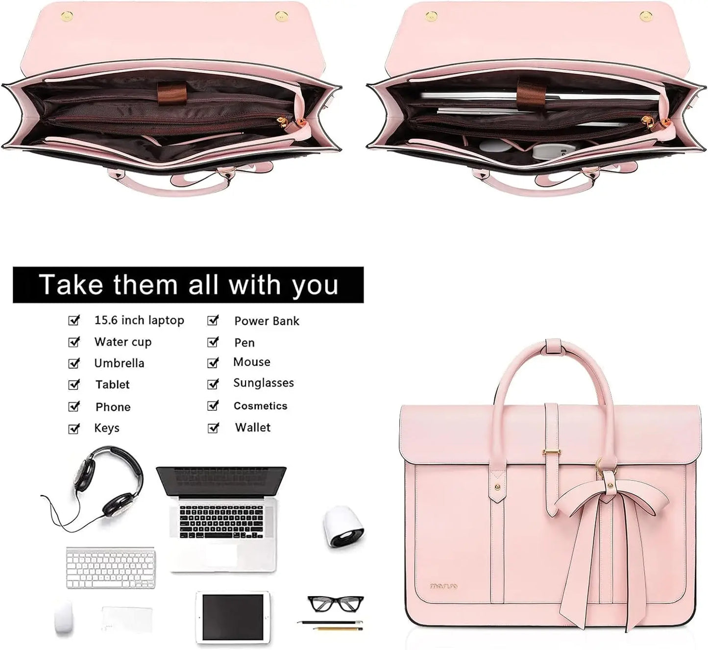 Bow PU Leather Briefcase Laptop Bag