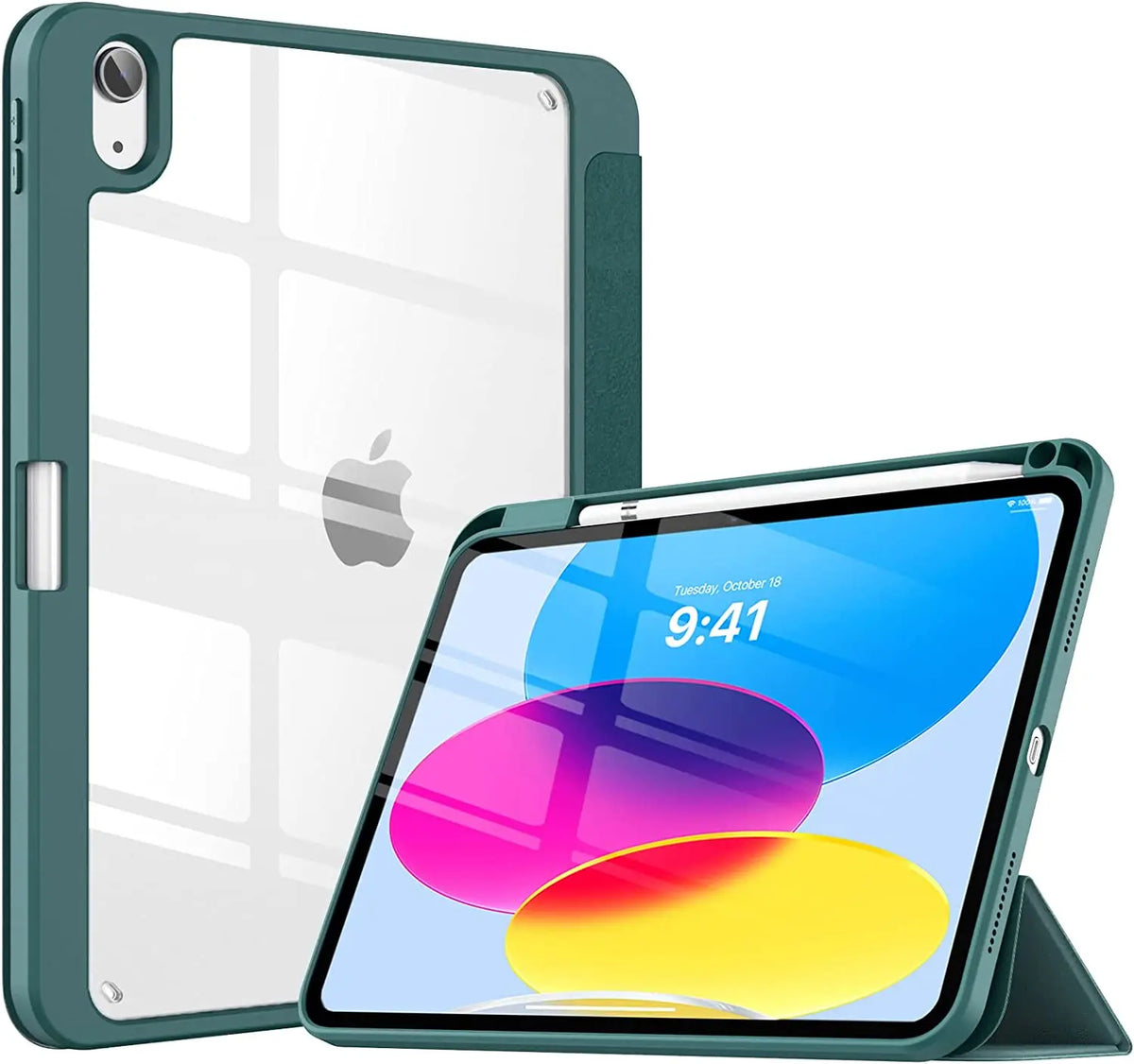 iPad 10th Generation Case with Pencil Holder – Clear Back Tri-Fold Stand