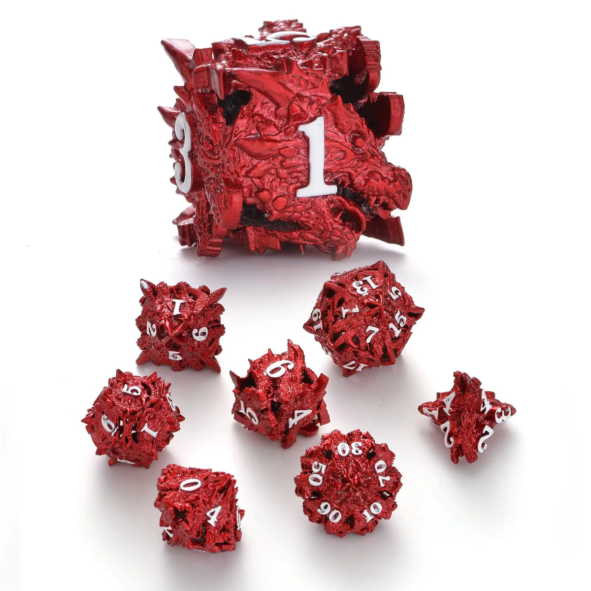 Hollow Dragon Metal Dice Set – 7-Piece RPG Dice