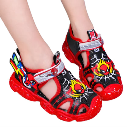 Kids Light-Up Leather Sandals with Spiderman