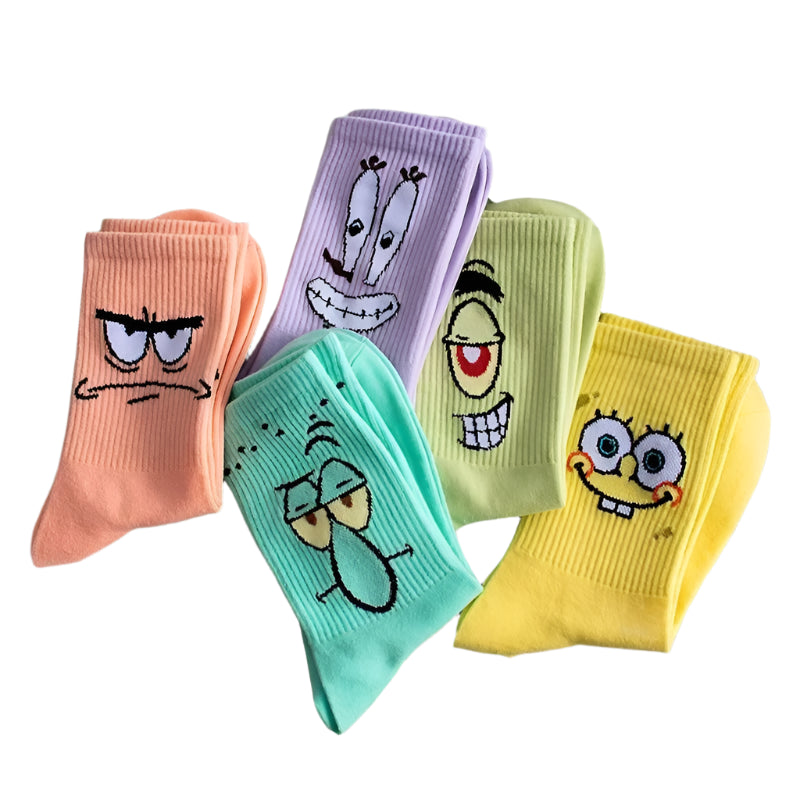 5 pair of Colourful Crew Socks Inspired by SpongeBob