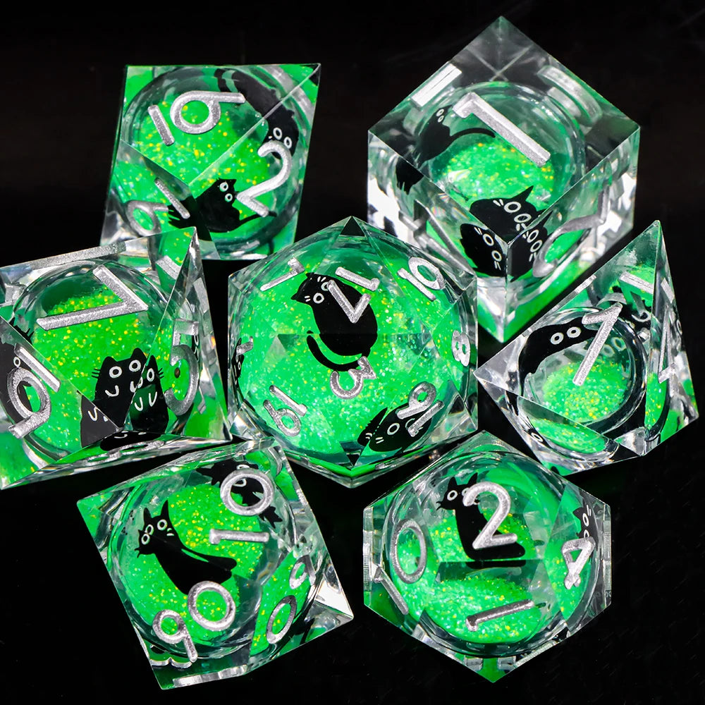 Cat Themed Resin Dice Set for DND 7pcs