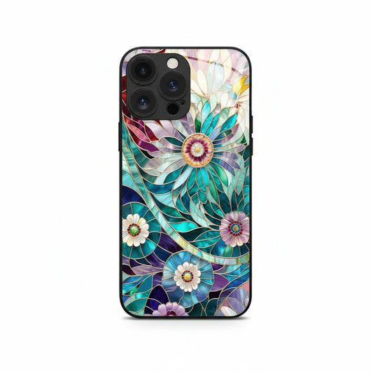 Colourful floral iPhone case with stained-glass-style design