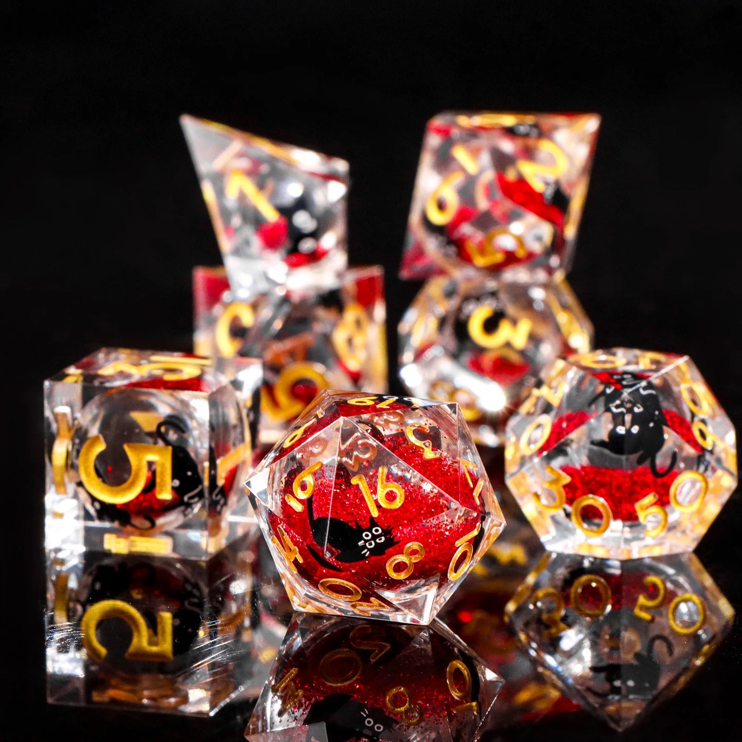 Cat Themed Resin Dice Set for DND 7pcs