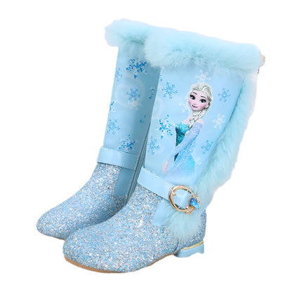 Girls' Fluffy-Lined Winter Boots with Elsa