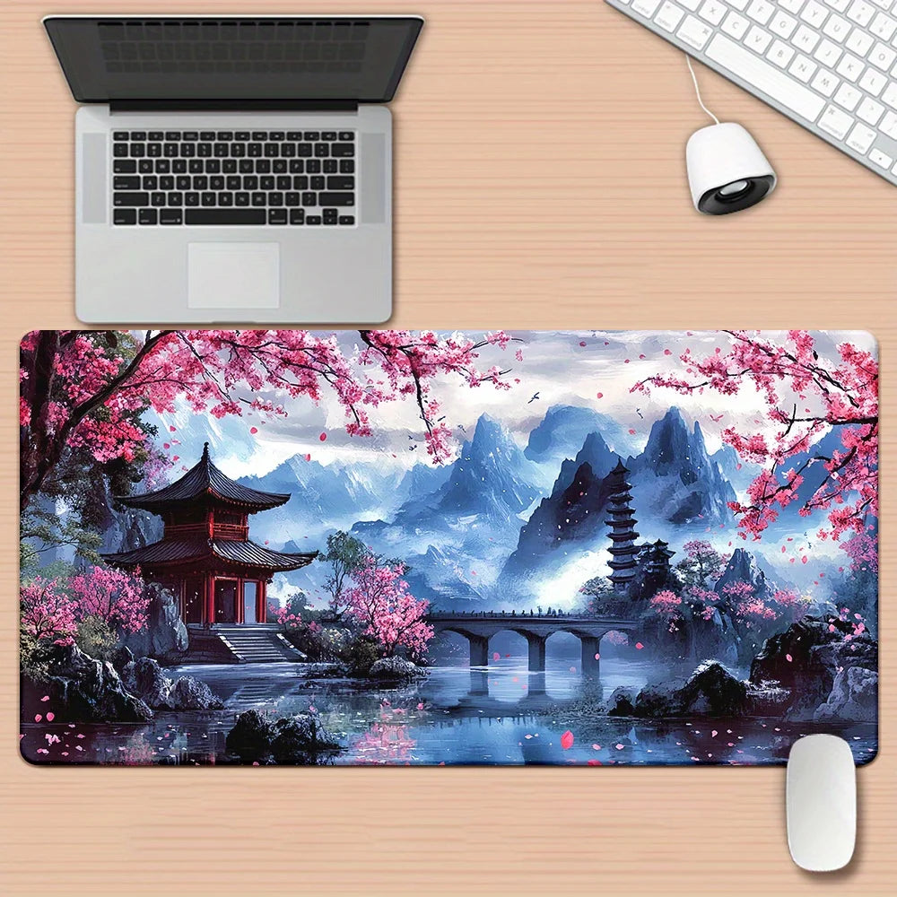 Cherry Blossom Landscape Desk and Keyboard Mat