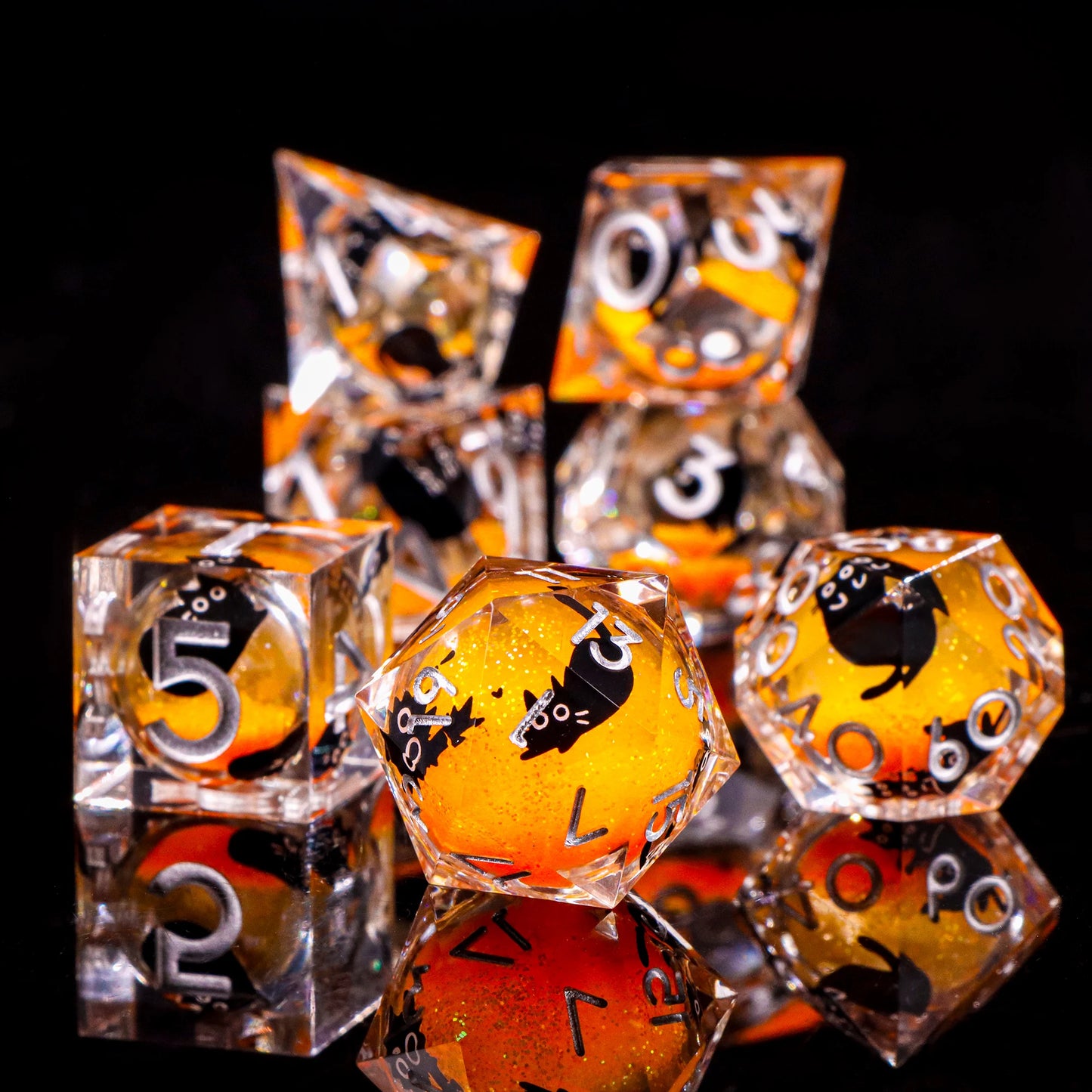 Cat Themed Resin Dice Set for DND 7pcs