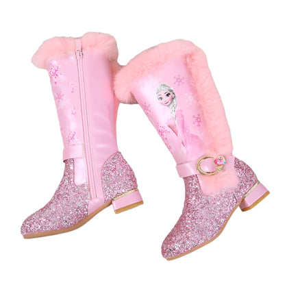 Girls' Fluffy-Lined Winter Boots with Elsa