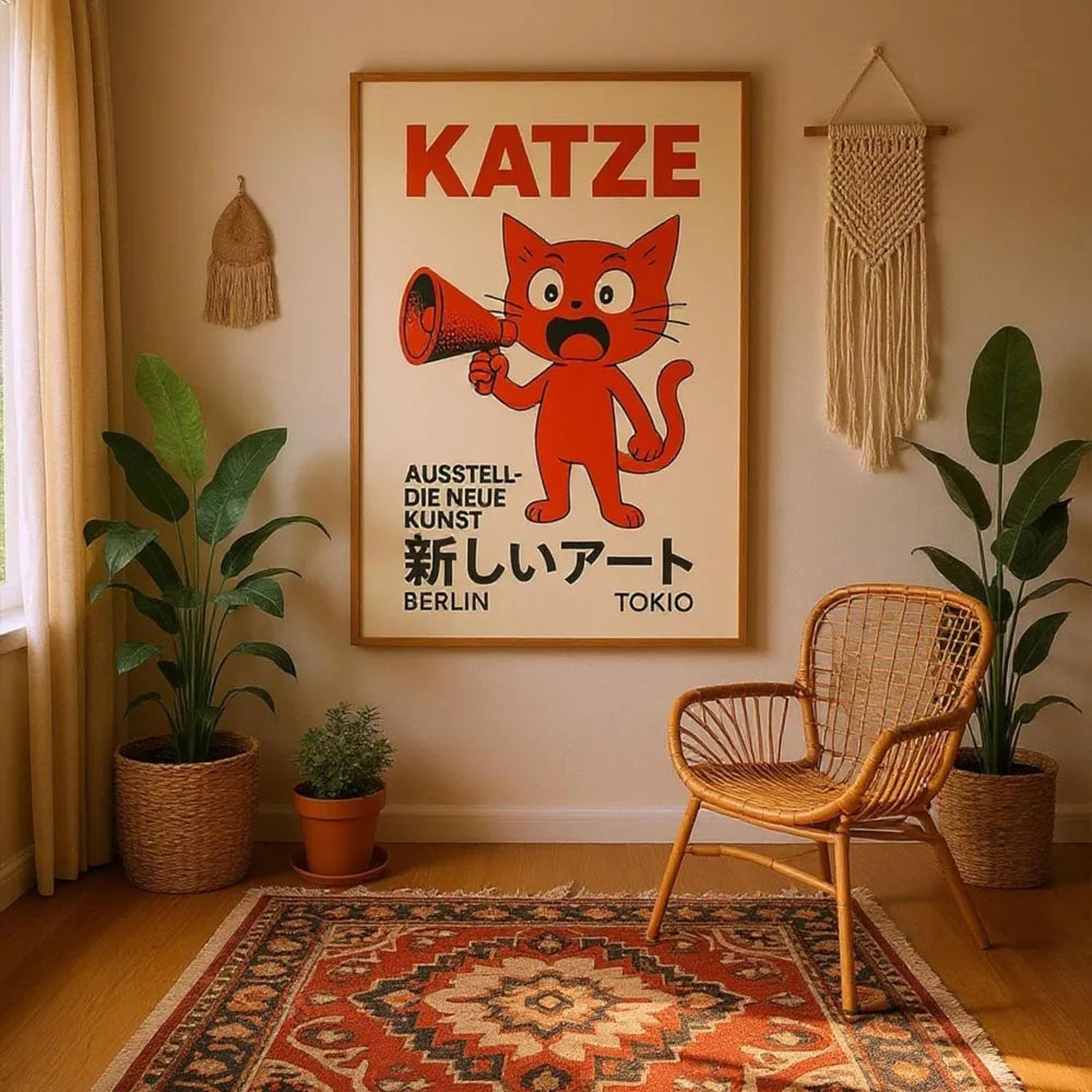 Katze cat graphic wall art canvas