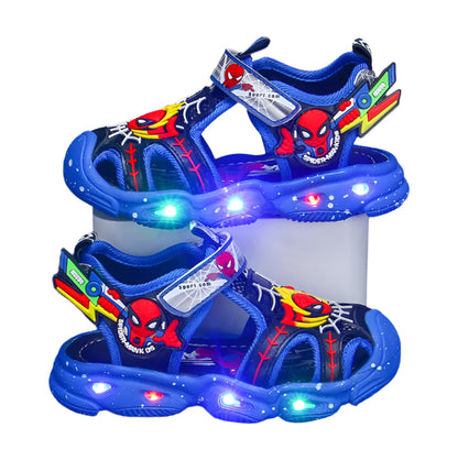 Kids Light-Up Leather Sandals with Spiderman