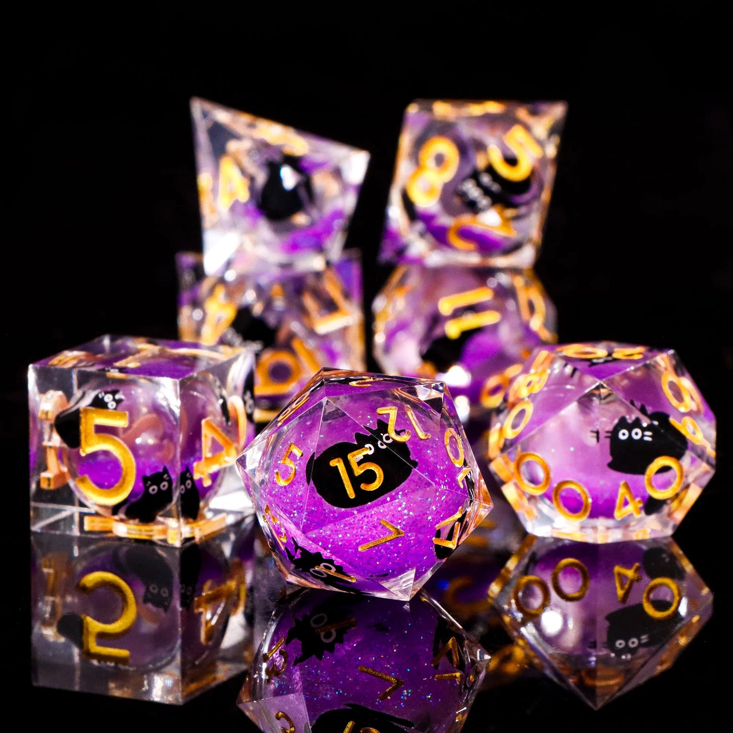 Cat Themed Resin Dice Set for DND 7pcs