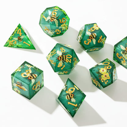 Bees and Blossoms 7 Piece Dice Set
