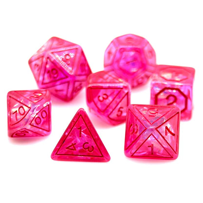 Hot Pink Translucent 7pc Dice Set
