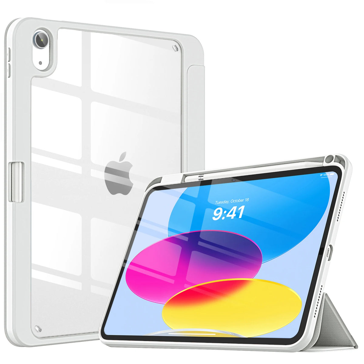 iPad 10th Generation Case with Pencil Holder – Clear Back Tri-Fold Stand