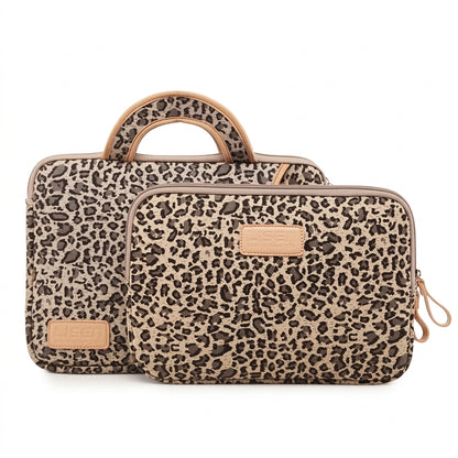 Leopard Print Canvas Laptop Bag with Handles – 13–16 Inch