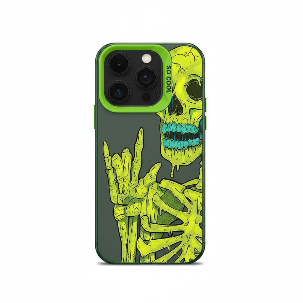 Neon green skeleton iPhone case with green bumper