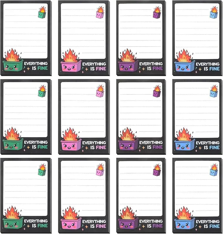 4-12pc Dumpster Fire Sarcastic Office Humour Sticky Note Pads