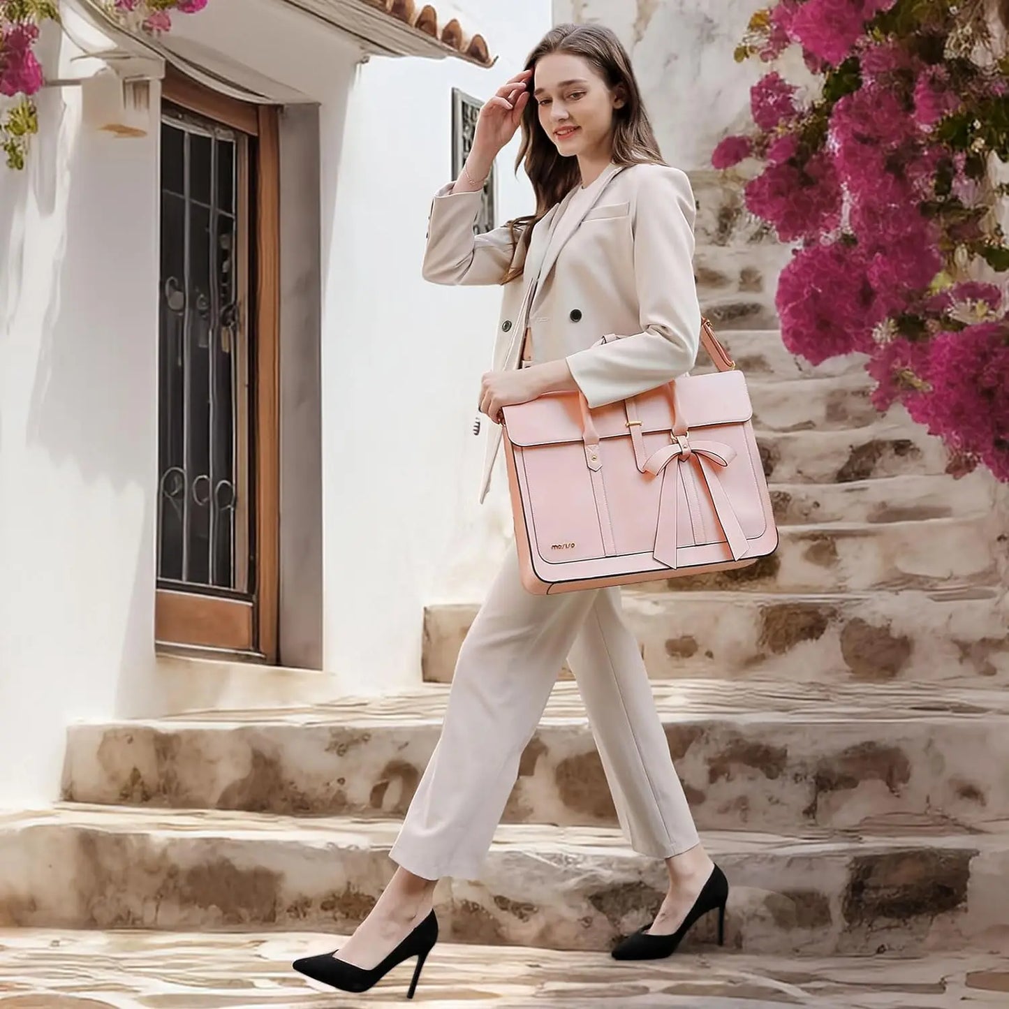 Bow PU Leather Briefcase Laptop Bag