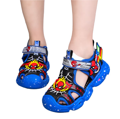 Kids Light-Up Leather Sandals with Spiderman