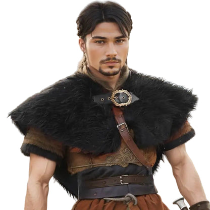Viking Fur Collar Costume Cloak for Men