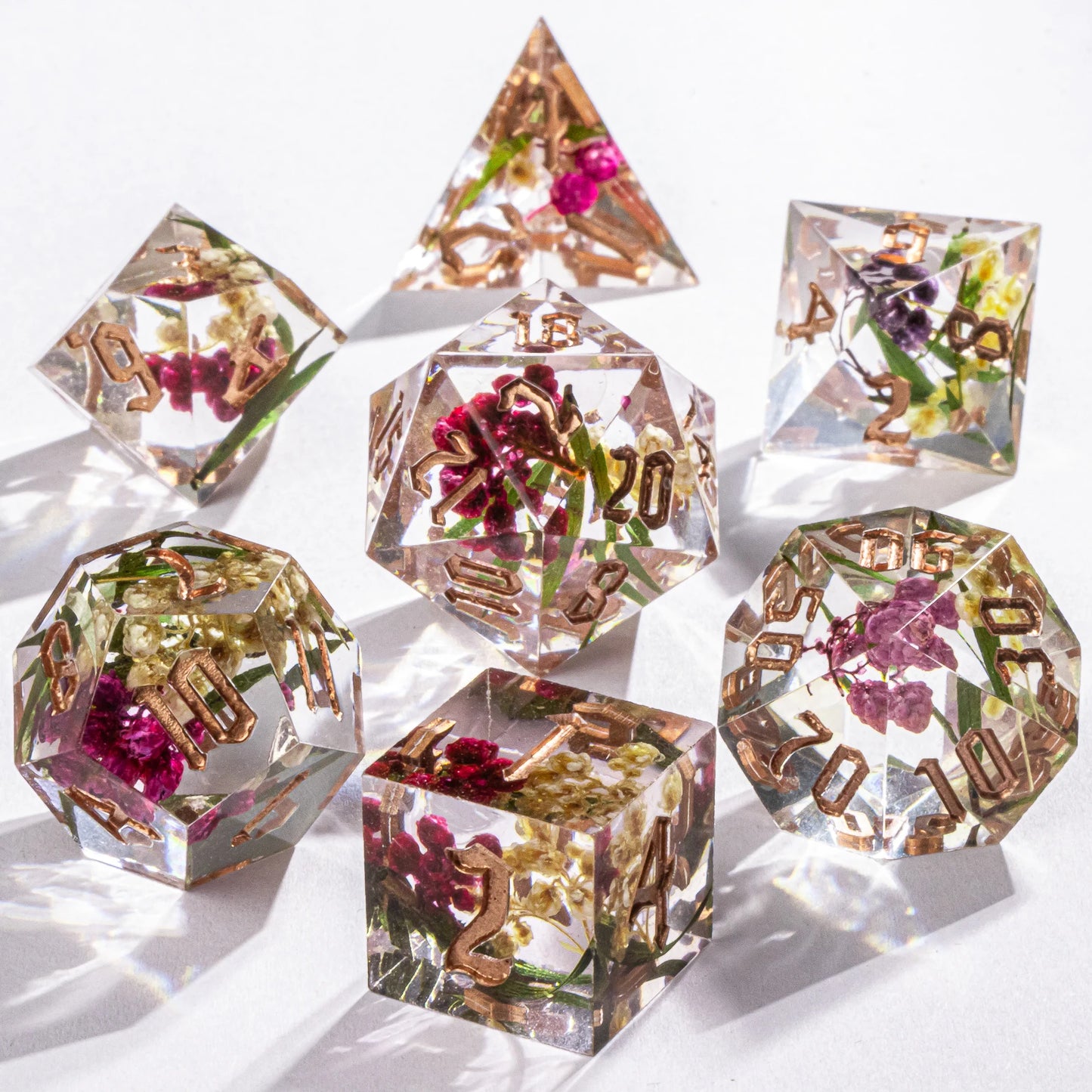 Floral Transparent 7 pc Dice Set