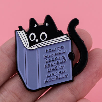 Black Cat Book Lover Enamel Pin
