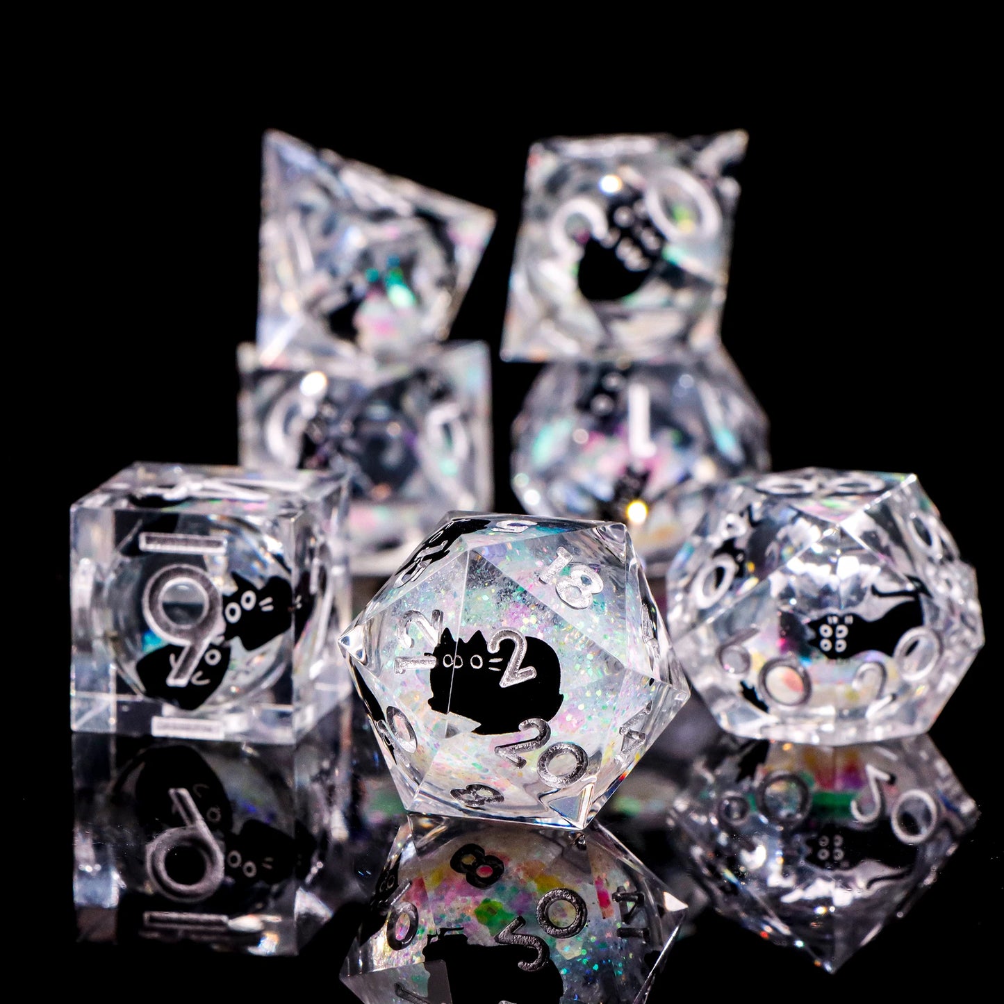 Cat Themed Resin Dice Set for DND 7pcs