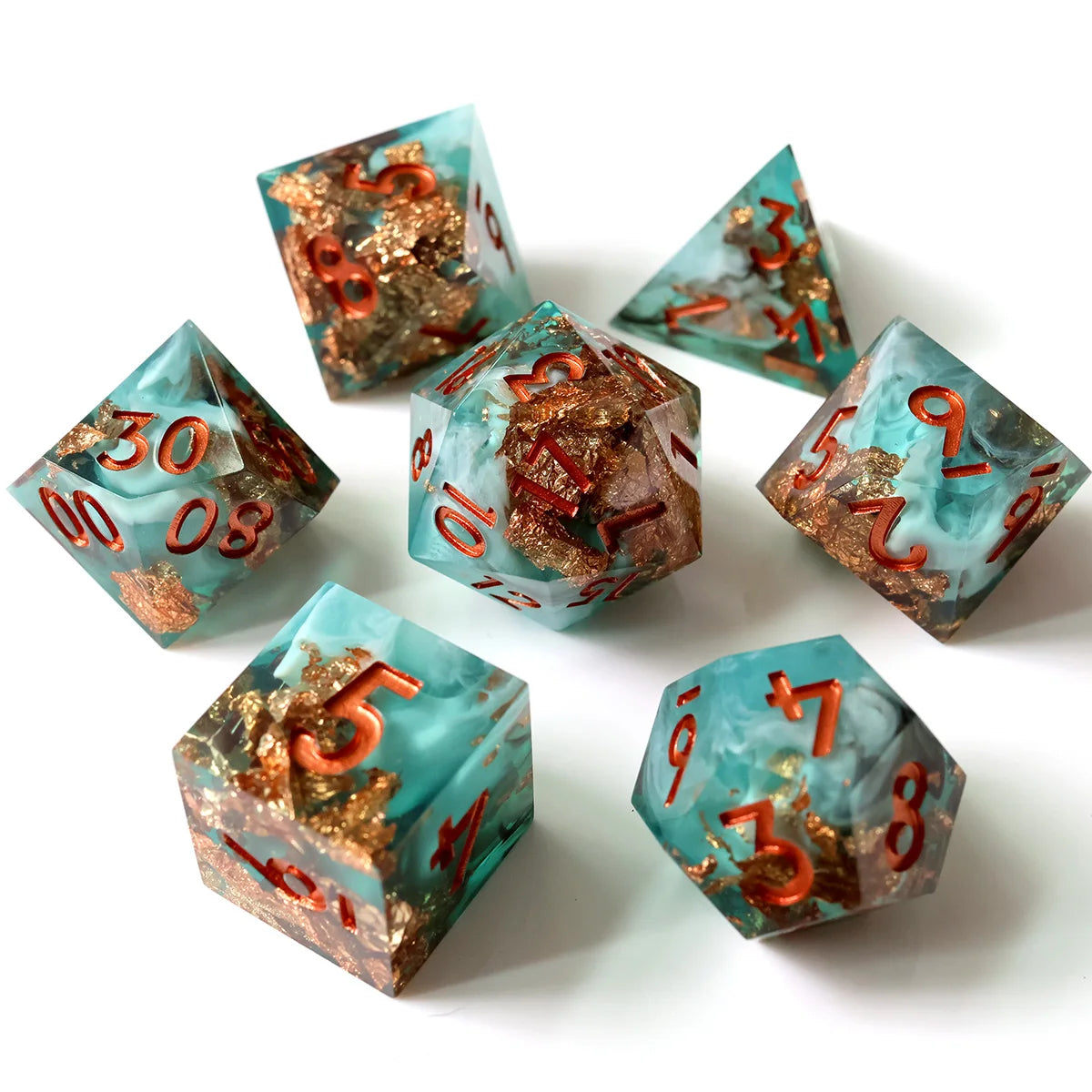 Gold Foil Resin DND Dice Set