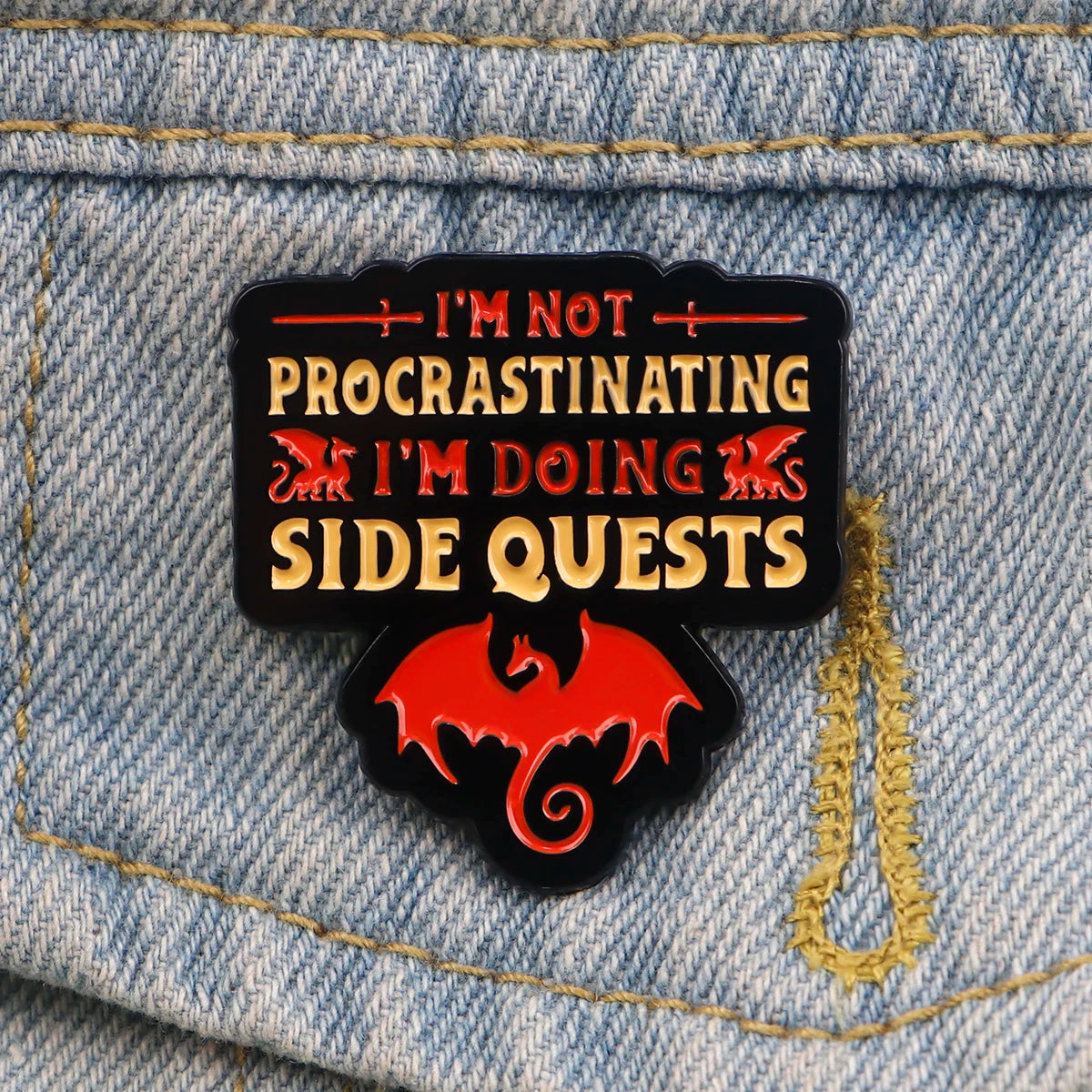 Procrastination & Side Quests Funny Enamel Pin