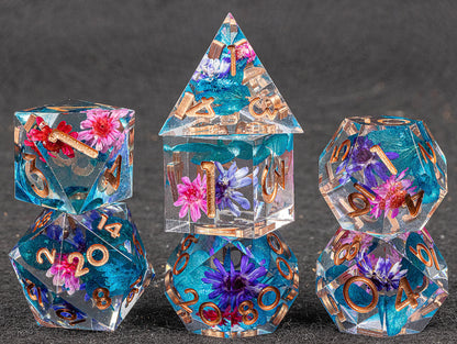 Floral Transparent 7 pc Dice Set