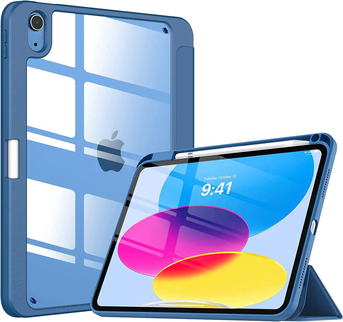 iPad 10th Generation Case with Pencil Holder – Clear Back Tri-Fold Stand