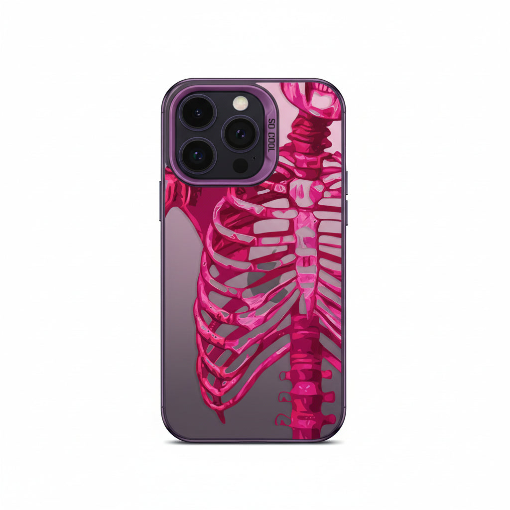 Pink skeleton iPhone case with purple bumper