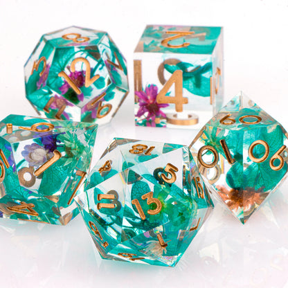 Floral Transparent 7 pc Dice Set
