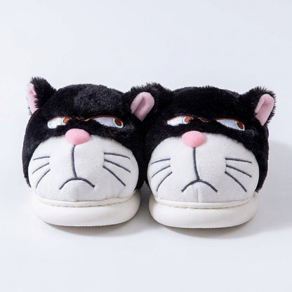 Grouchy Cat Plush Slippers – Funny Fluffy Indoor Slippers