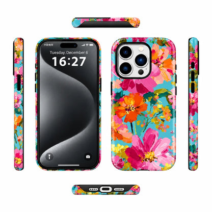 Colourful floral magnetic iPhone case with vibrant flower pattern