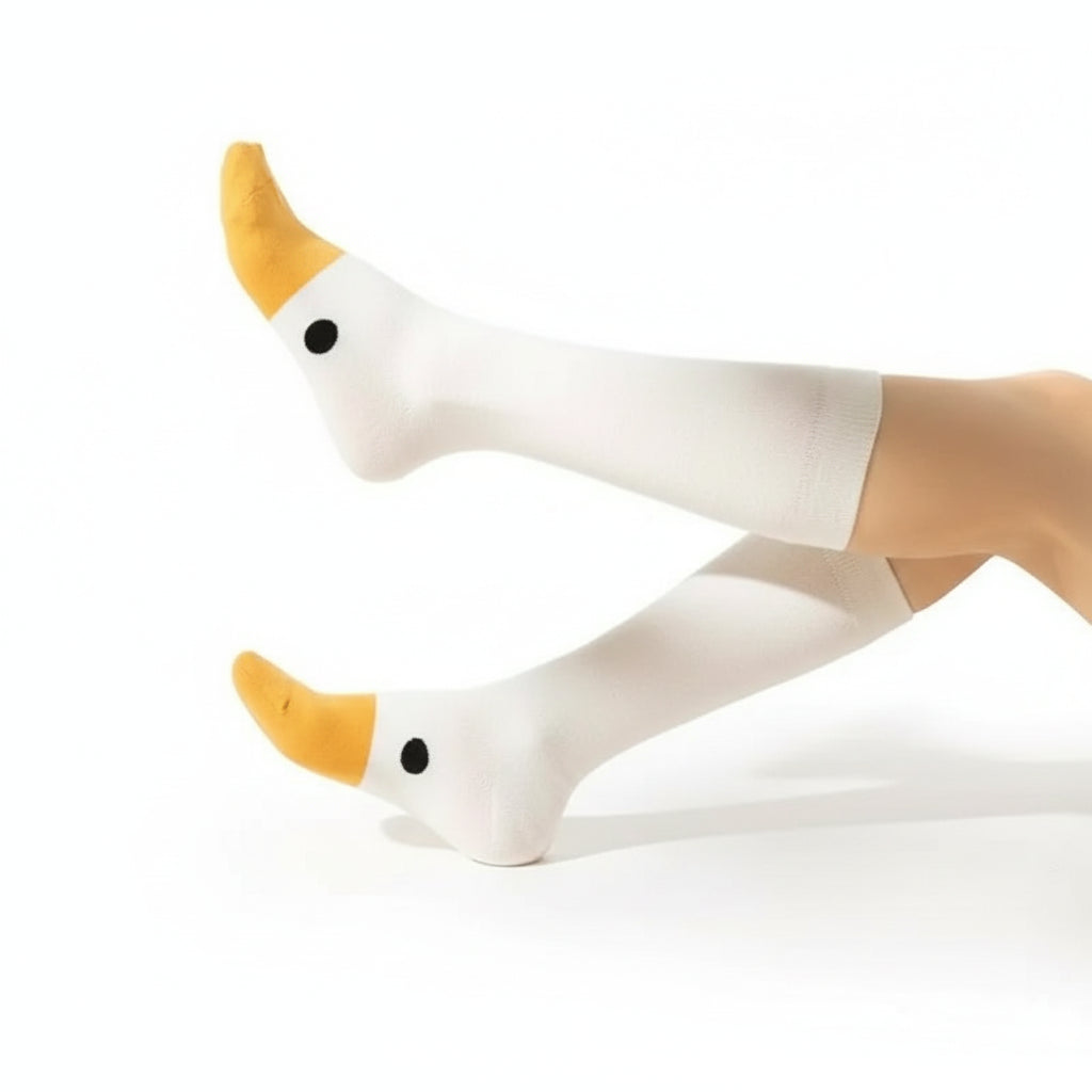 White socks with duck face design worn by a person