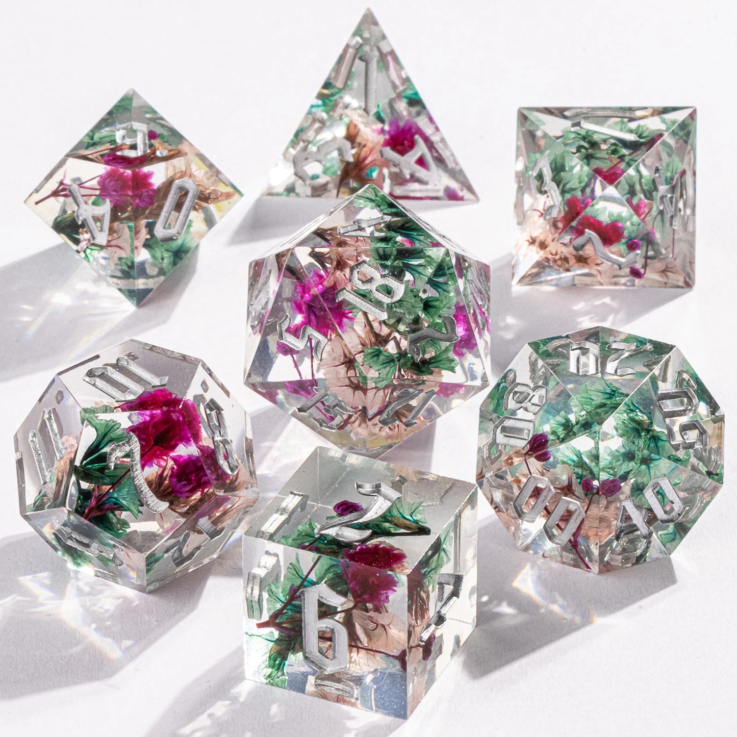Floral Transparent 7 pc Dice Set