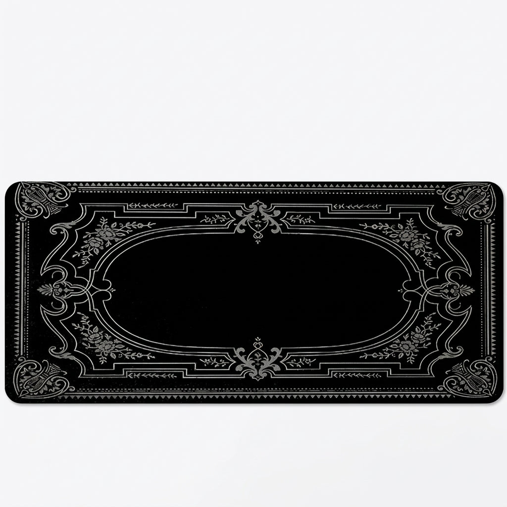 Black Baroque Desk Mat – Ornate Gothic Gaming Mouse Pad