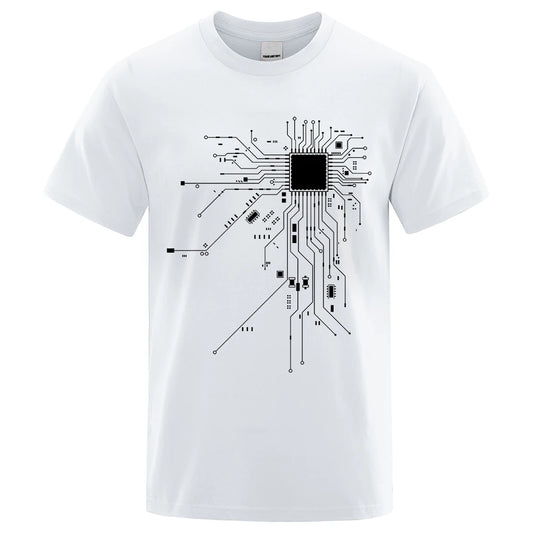 CPU Circuit Board Graphic T-Shirt – Unisex Cotton Tee in White